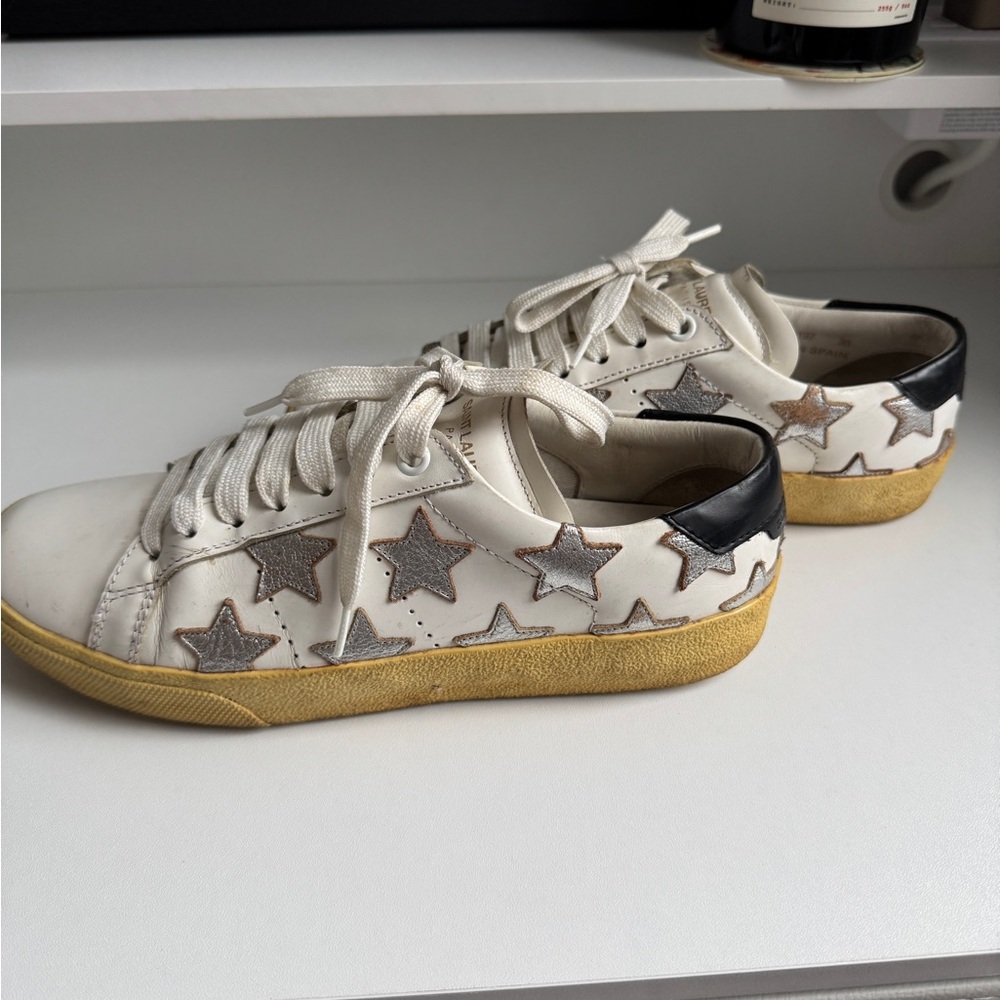 Yves Saint Laurent White and Silver Star Sneakers